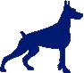 Silhouette of a standing dog in blue color.