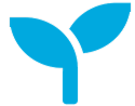 Blue icon of a plant with two leaves.