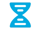 Blue DNA double helix icon on a transparent background.