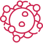 Red circular design with smaller circles around a central circle.