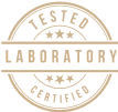 Circular badge with 'Tested Laboratory Certified' and stars.