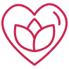 Red heart outline with a leaf design inside.