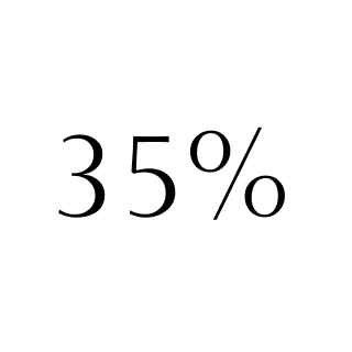 A white circle with '35%' written in black text.