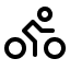 A simple black line icon of a person riding a bicycle.
