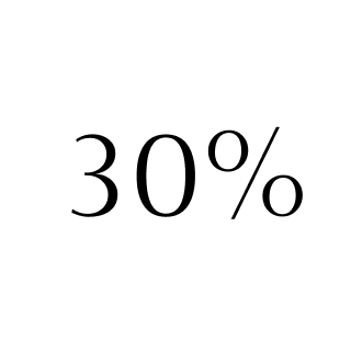 A white circle with '30%' written in black text.