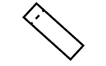 A black outline of a tilted rectangle with a small dash inside the top left.