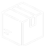 Simple line drawing of a cardboard box on a black background.