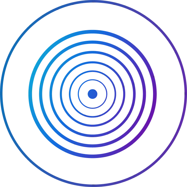 Concentric circles with a gradient from blue to purple on a black background.