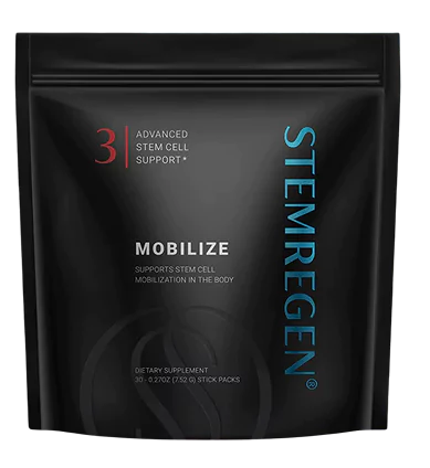 Black packaging of Stemregen dietary supplement with text and logo.