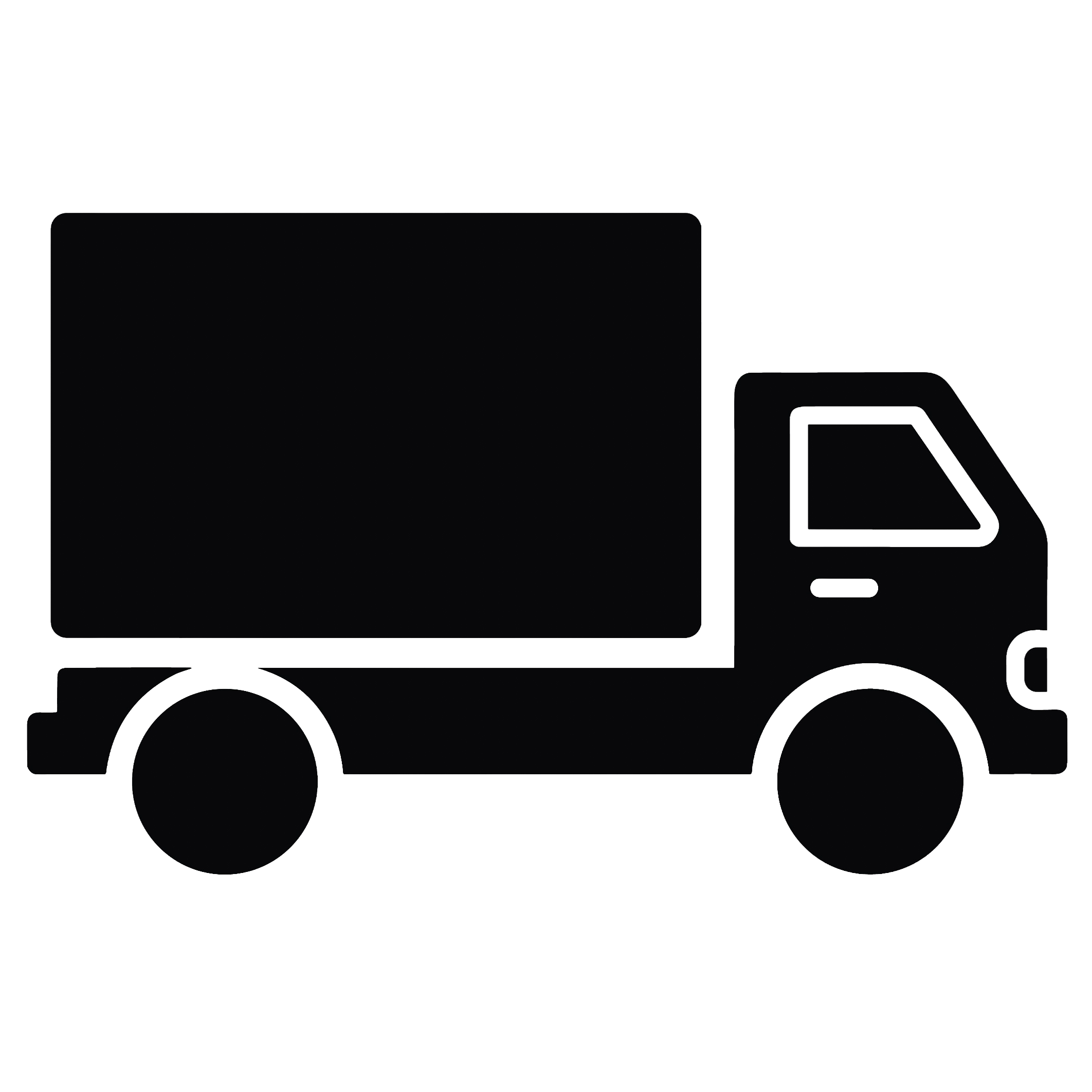 Silhouette of a delivery truck facing right.