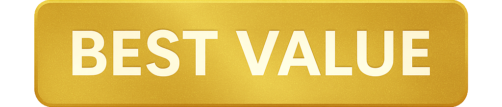 Gold rectangular badge with 'BEST VALUE' text in white.