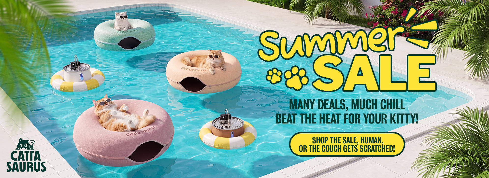 'It's Fall Y'all' promotional banner with a cat being petted on a fluffy bed.