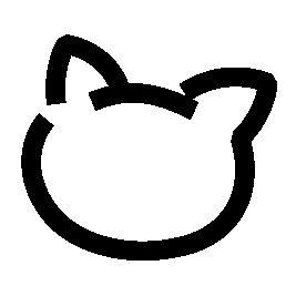 A simple black outline icon of a cat's head on a white background.