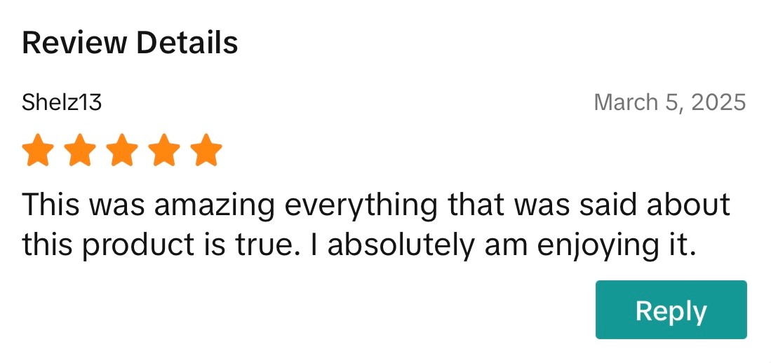 Five-star product review praising the item's quality and satisfaction.