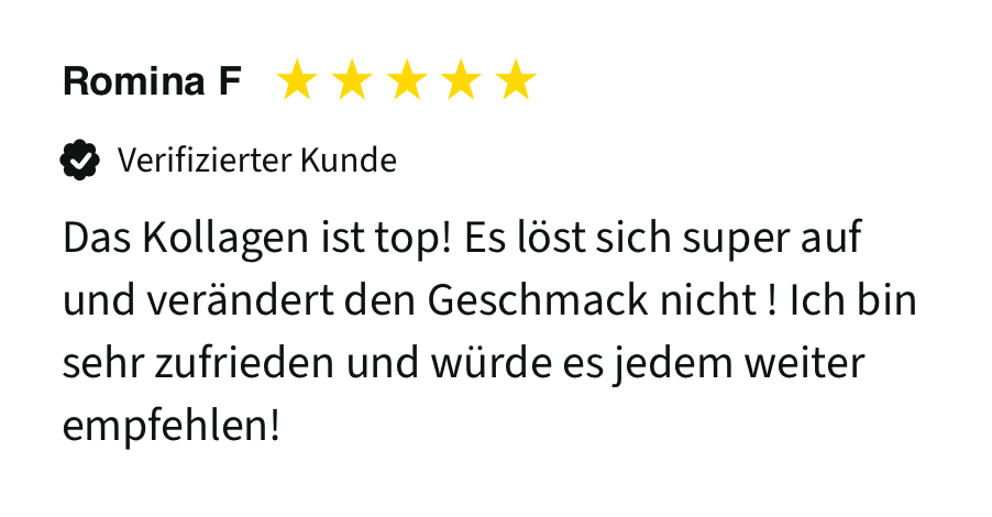 A customer review with five stars in German praising a product.