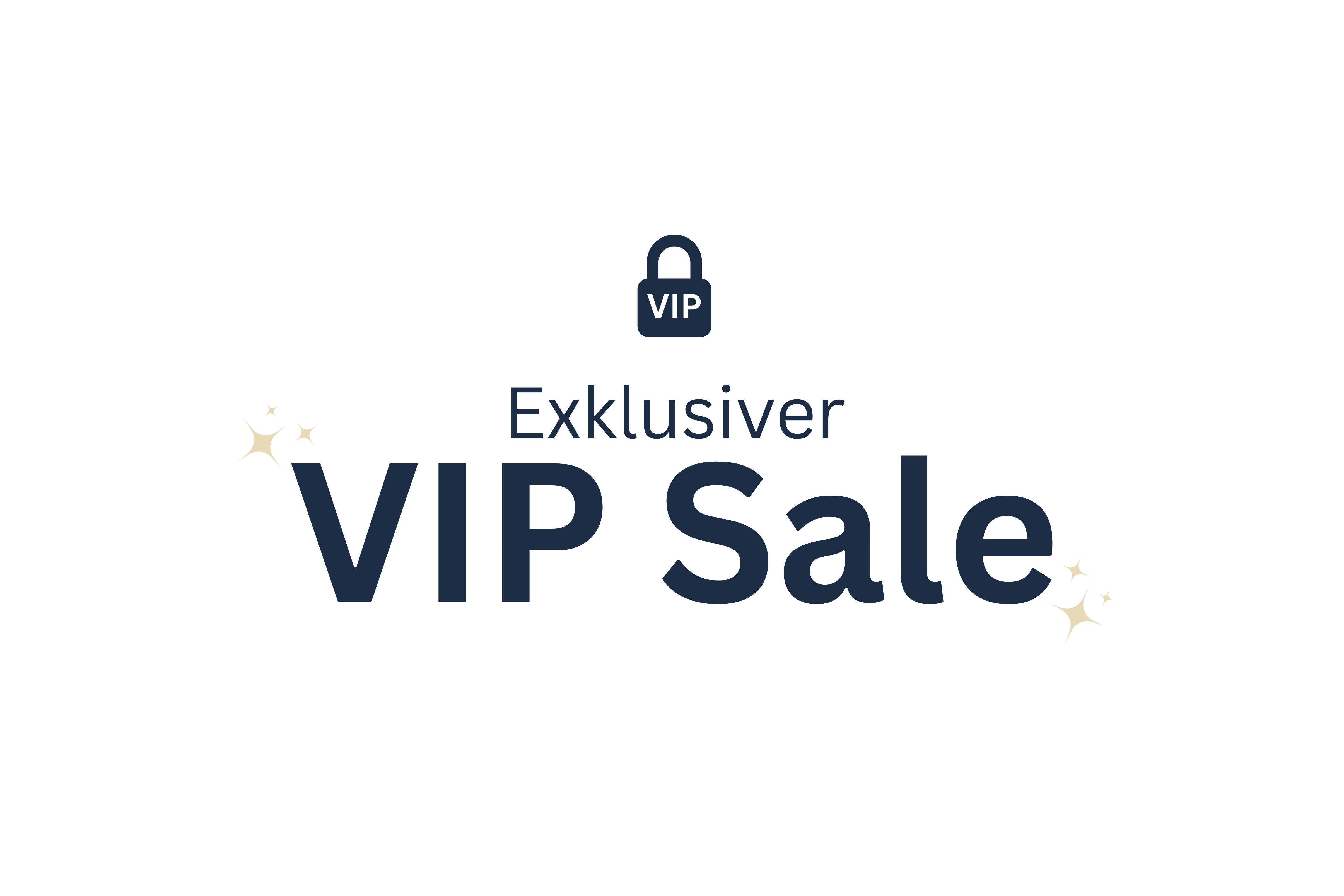 Text reading 'Exklusiver VIP Sale' with a lock icon labeled VIP.