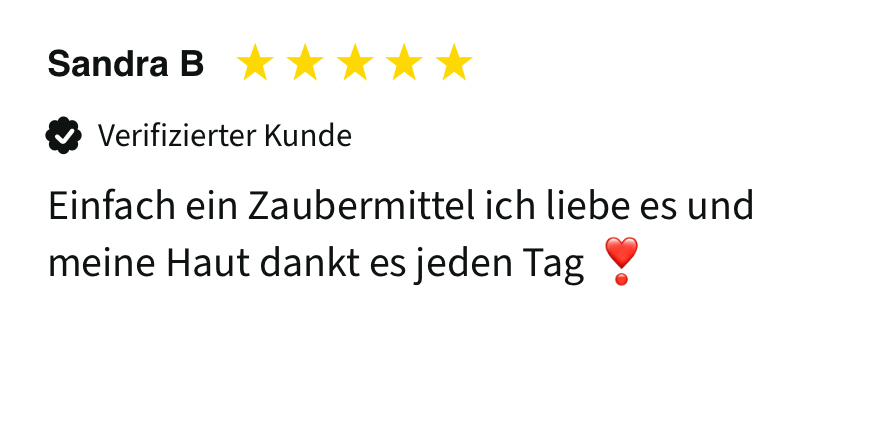 Five-star review with a positive comment in German and a heart emoji.