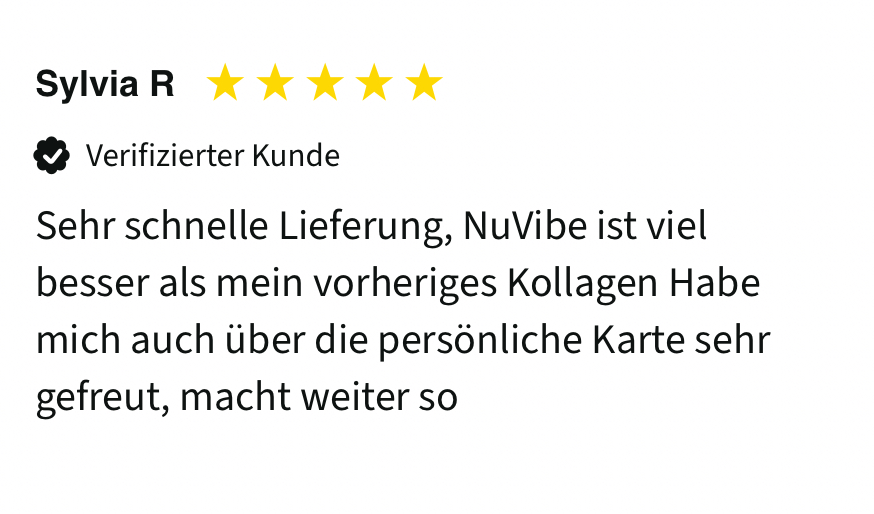 Review with five stars, verified customer badge, and German text.