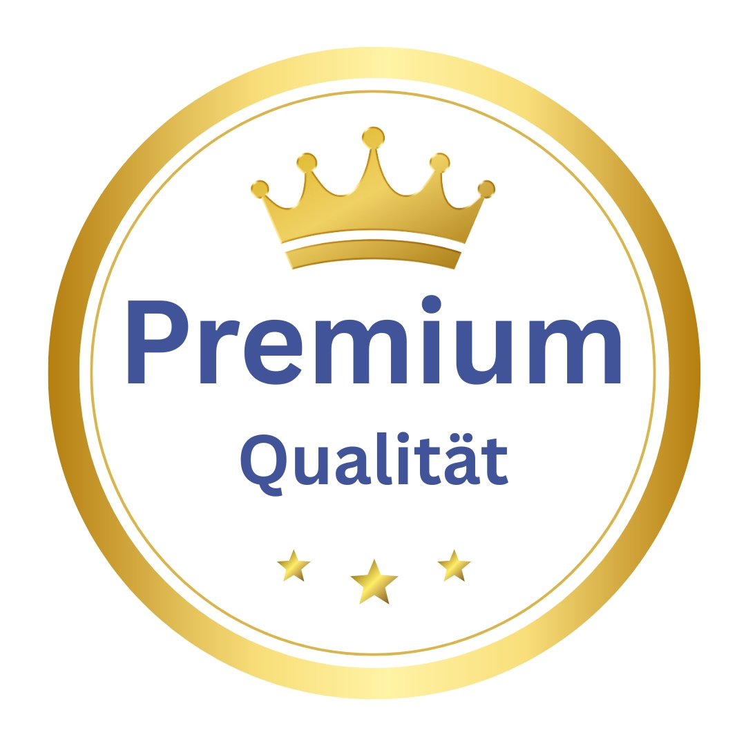 Gold crown and stars with 'Premium Qualität' text in a circle.