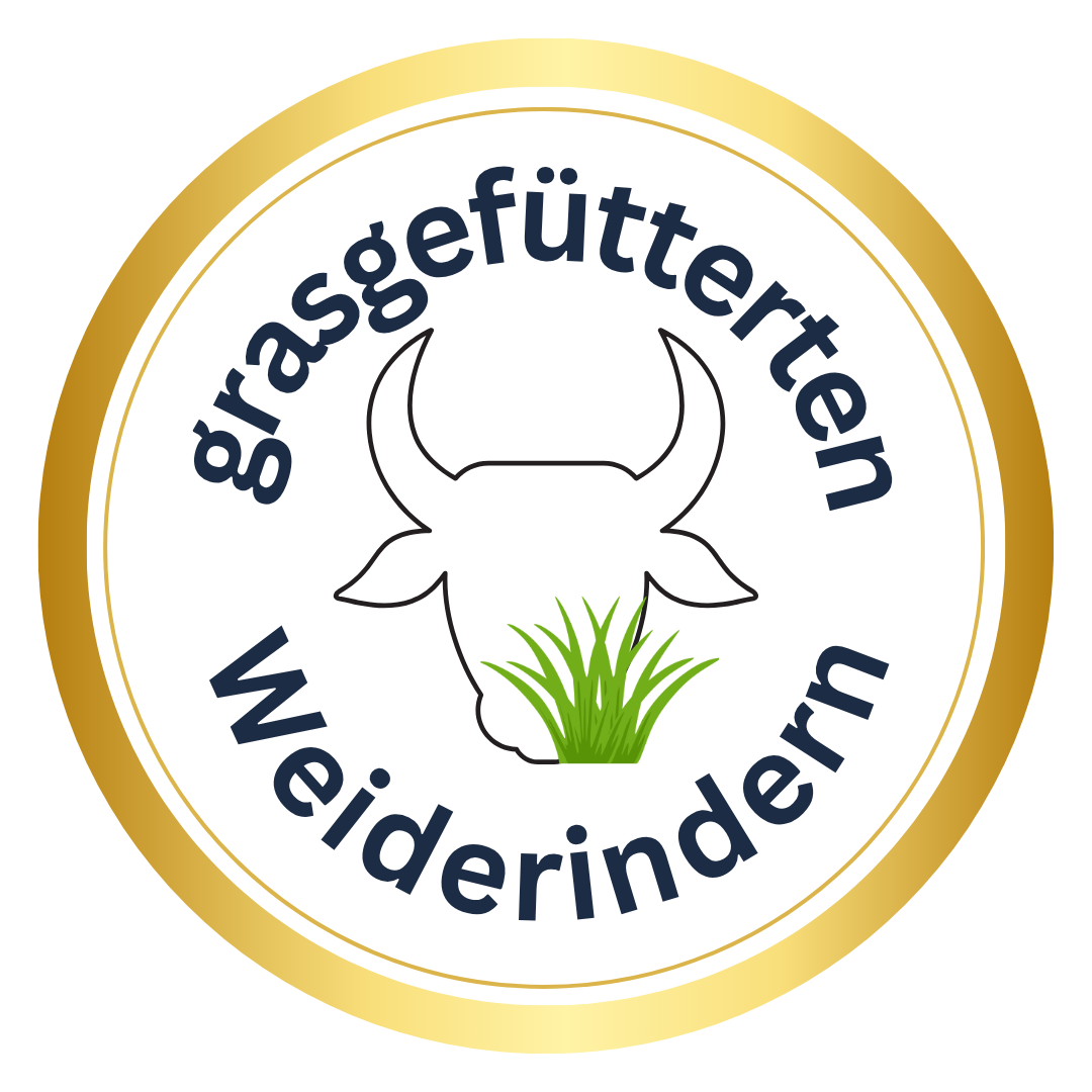 Circular badge with blue leaves and German text 'natürliche Zutaten.'