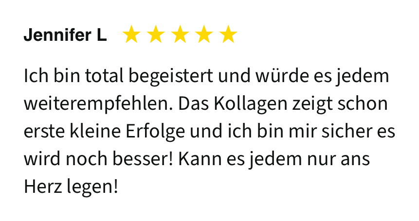 German text review with five yellow stars and the name Jennifer L.