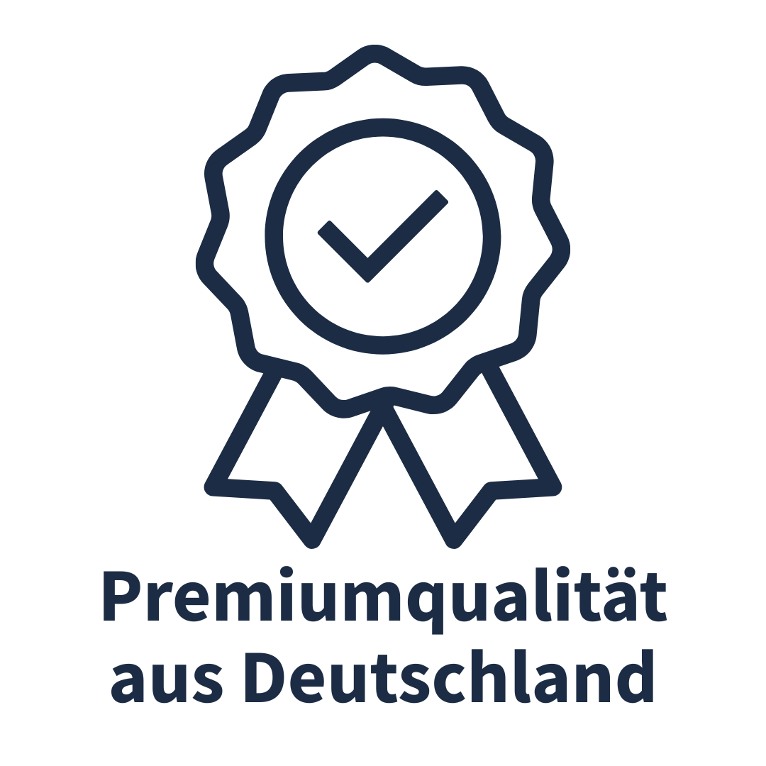 Badge with a checkmark and text 'Premiumqualität aus Deutschland'.