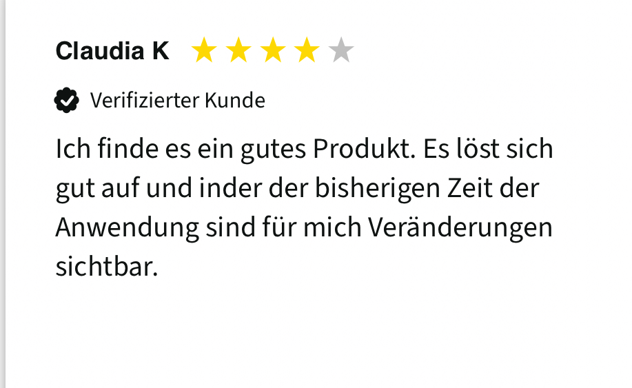 A product review with four stars and German text.