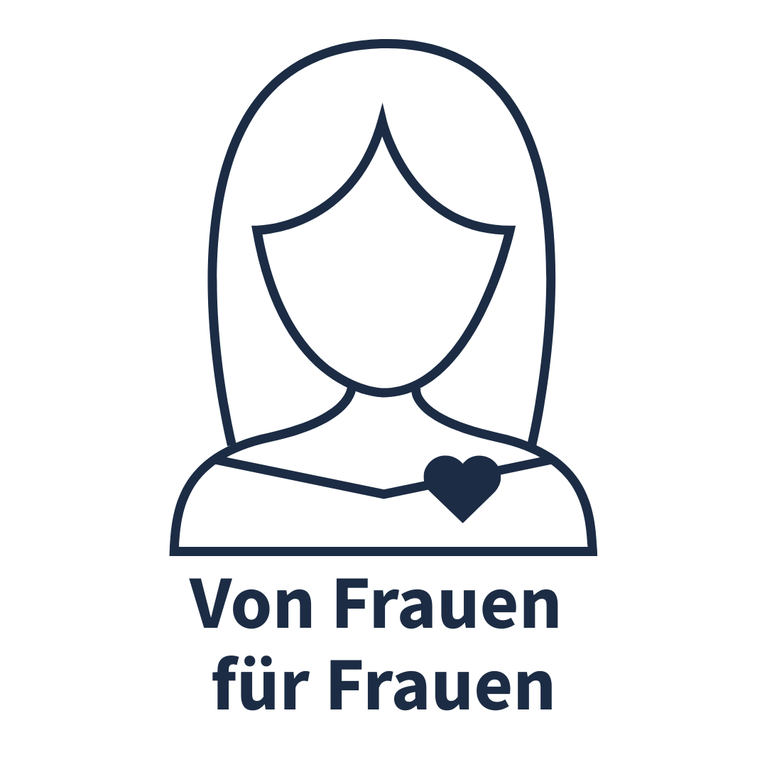 Outline of a woman with a heart and German text 'Von Frauen für Frauen'.
