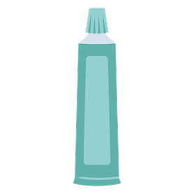 Illustration of a teal toothpaste tube with a cap.