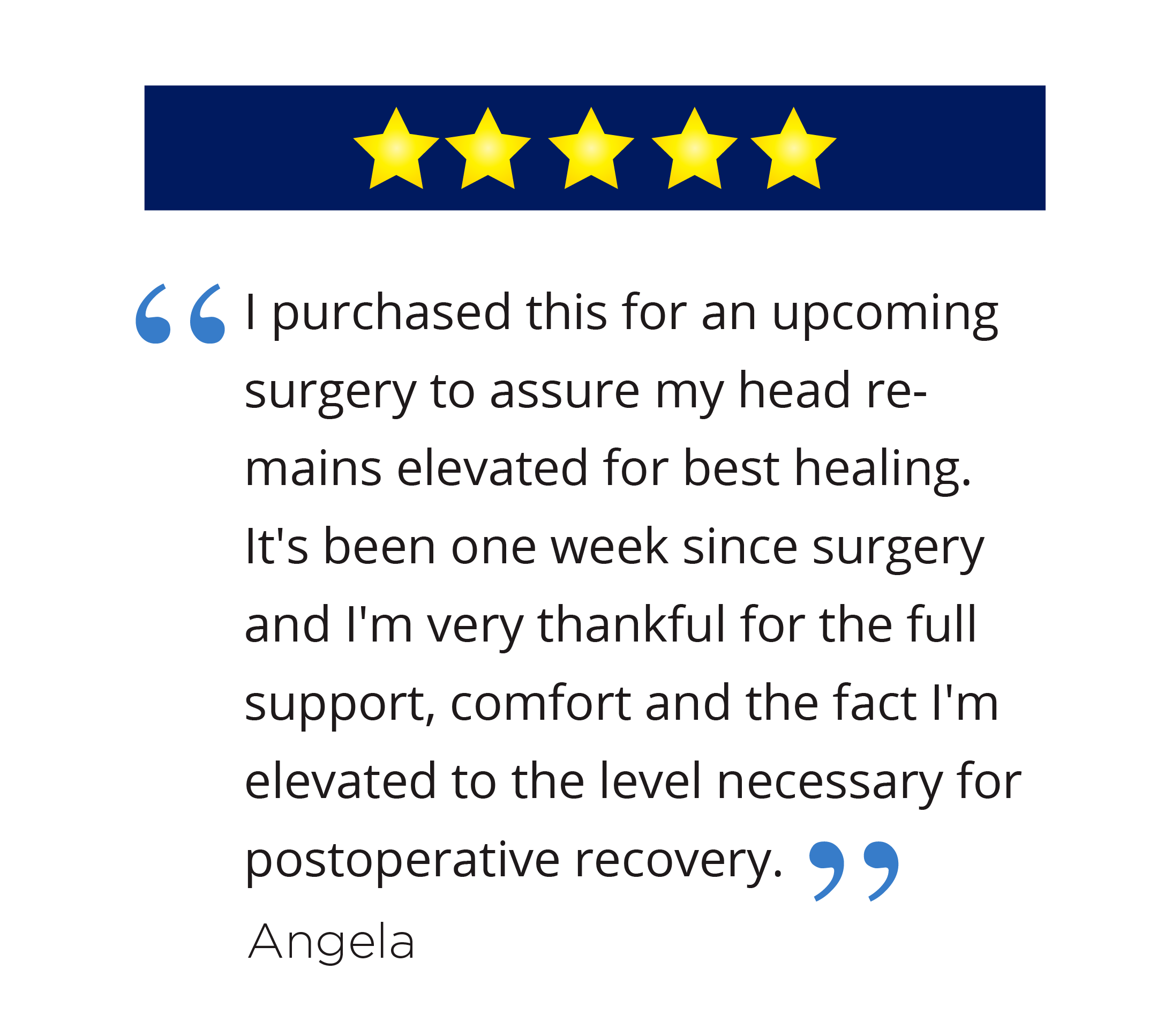 Five-star review with a testimonial about postoperative recovery support.