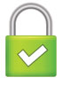 Green padlock with a white checkmark on it.
