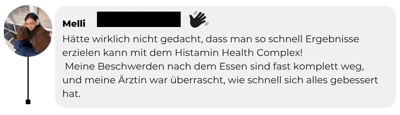 Profile picture with German text review about a health product.