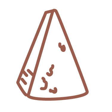 Simple line drawing of a cheese wedge with holes.