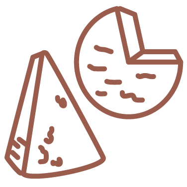 Illustration of two cheese wedges with textured surfaces.