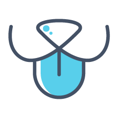 A stylized icon of a dog's nose, whiskers, and tongue sticking out.