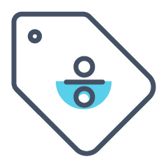 An icon of a tag with a stylized person symbol inside.