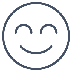 A simple line icon of a smiling face with closed eyes.