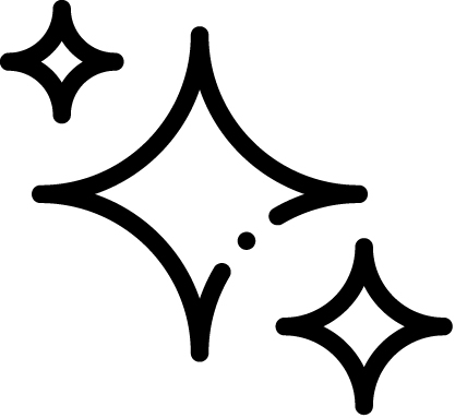 Three black star-shaped sparkles on a white background.