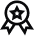 A black outline icon of an award medal with a star in the center and ribbons below.