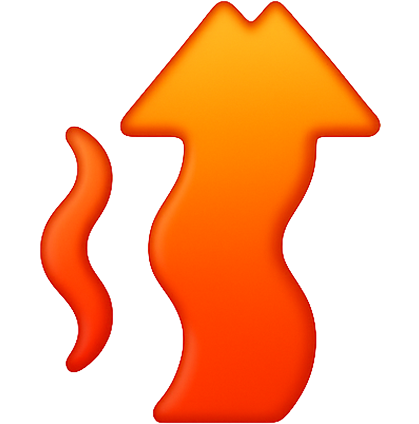 Orange, wavy arrow pointing upwards with a smaller wavy line beside it.