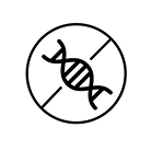 An icon of a DNA double helix inside a circle with a line crossed through it.