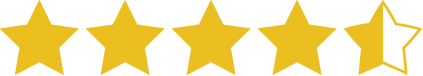 Four and a half yellow stars on a transparent background.