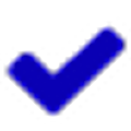 A glowing blue checkmark icon on a black background.