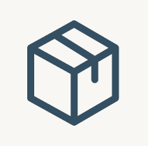 A dark blue line icon of a sealed cardboard box on a light background.