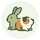 A cartoon illustration of a green rabbit sitting next to a brown, white, and tan guinea pig.