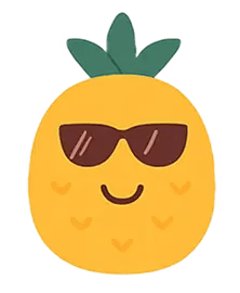 Cartoon pineapple with sunglasses and a smile.