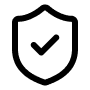 A black outline icon of a shield with a checkmark inside it.
