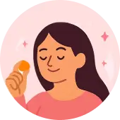 Illustration of a person holding a coin with a content expression.