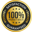 Gold and black badge with '100% Money Back Satisfaction Guaranteed' text.