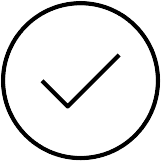 A black checkmark inside a black circle.